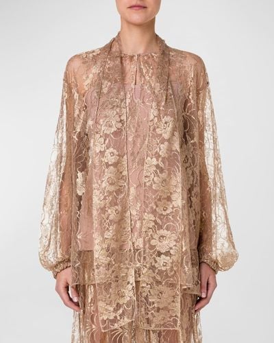 Akris Floral Techno Lace Blouse With Tank - Natural