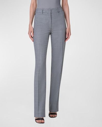 Akris Meghan Houndstooth Mid-Rise Straight-Leg Wool-Cashmere Pants - Blue