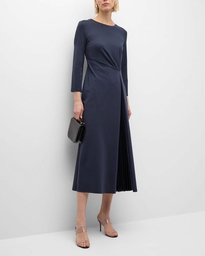 Weekend by Maxmara Gessy Pleated 3/4-Sleeve A-Line Midi Dress - Blue