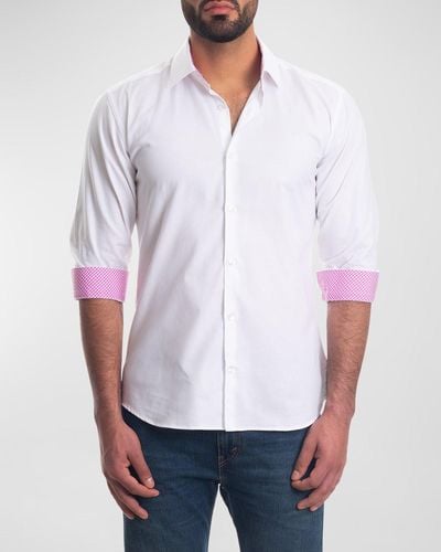 Jared Lang Solid Button-Down Shirt With Gingham Cuffs - White
