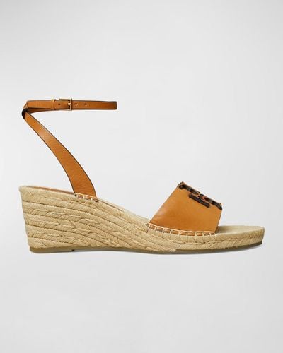 Tory Burch Ines Leather Double T Espadrilles - Metallic