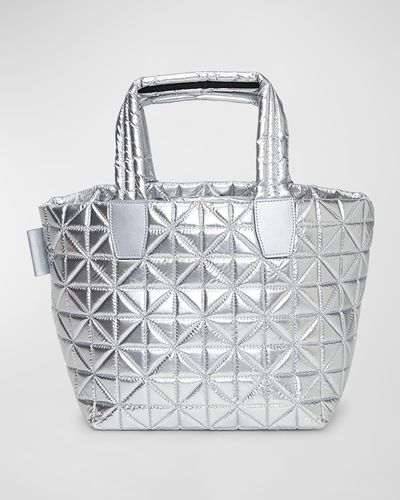VEE COLLECTIVE Small Quilted Metallic Tote Bag - Gray