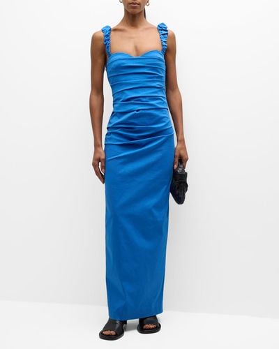 Sir. The Label Azul Gathered Balconette Gown - Blue