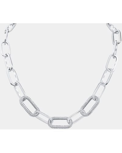 Golconda by Kenneth Jay Lane Triple Pave Cubic Zirconia Front-Link Chain Necklace - Metallic