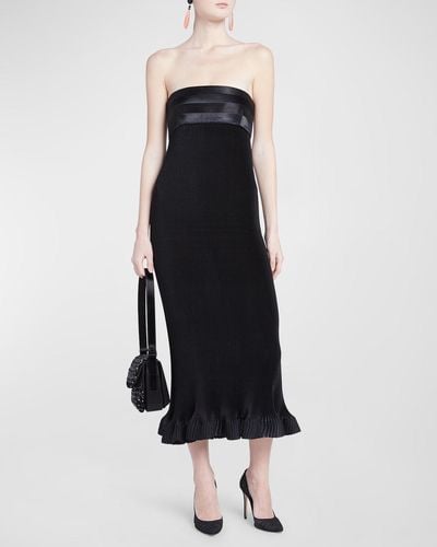 Giorgio Armani Strapless Empire-Waist Plisse Midi Dress - Black