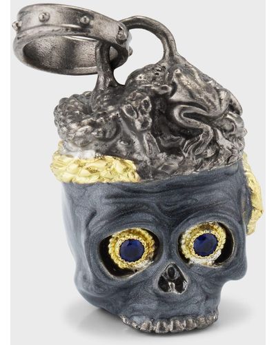 Armenta Enamel Skull Enhancer With Sapphires - Gray
