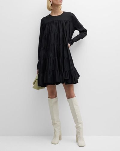 Merlette Soliman Tiered Long-Sleeve Mini Dress - Black