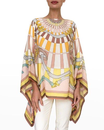 Rani Arabella Printed Cashmere-Blend Scarf Poncho - Multicolor