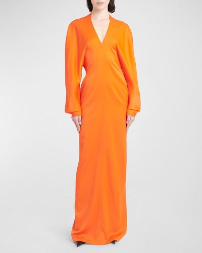 Ferragamo V-Neck Long-Sleeve Maxi Dress - Orange