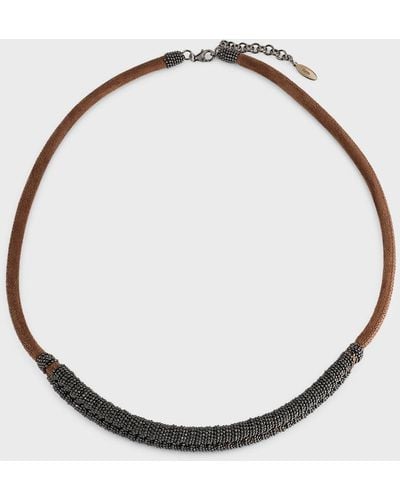 Brunello Cucinelli Monili Braided Leather Choker Necklace - Metallic