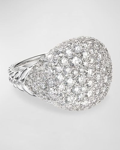 David Yurman Chevron Pave Diamond Pinky Ring In 18k White Gold, Size 3.5 - Metallic