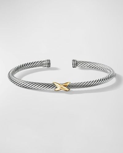 David Yurman Cable Station Bracelet In Silver With 18k Gold, 4mm - Gray
