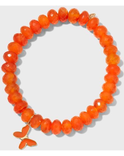 Sydney Evan Carnelian Rondelle Bracelet With Enamel Butterfly Charm - Orange