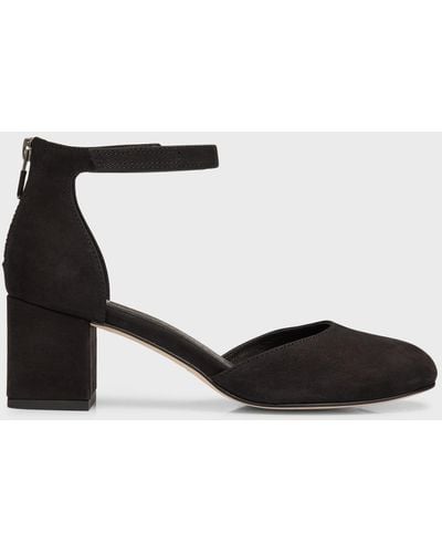Eileen Fisher Indi Suede Ankle-Grip Pumps - Black