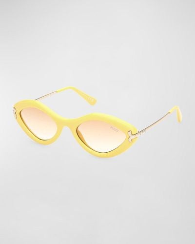 Emilio Pucci Logo Acetate & Metal Oval Sunglasses - Metallic