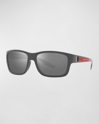Prada Mirror Rectangle Logo Sunglasses - Gray