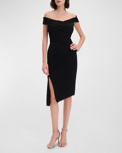 Diane von Furstenberg Lovinia Ruched Off-Shoulder High-Low Midi Dress - Black