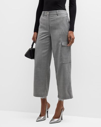 Theory Cropped Sleek Flannel Straight Cargo Pants - Gray