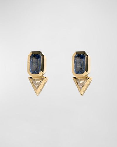 Azlee Sapphire & Trillion Diamond Stud Earrings - White