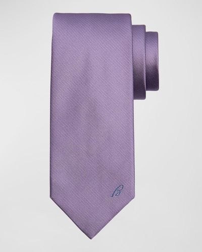 Brioni B-Embroidered Silk Twill Tie - Purple