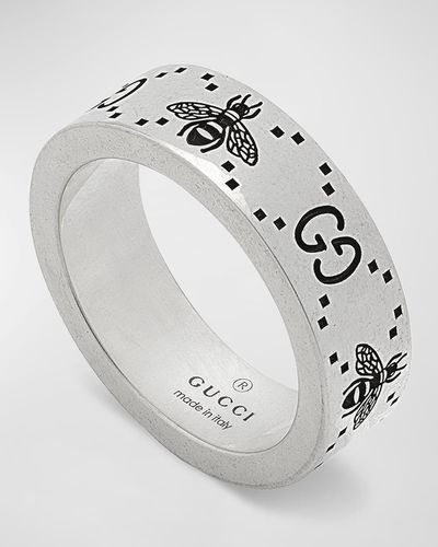Gucci GG And Bee Band Ring, 6mm - White