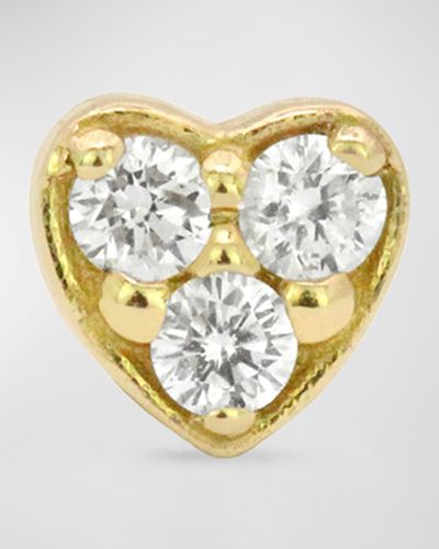 Stevie Wren 18K Tiny Heart Stud Earring With Diamonds, Single - Metallic
