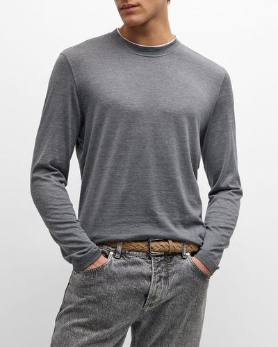 Brunello Cucinelli Silk-Cotton Long Sleeve T-Shirt - Gray