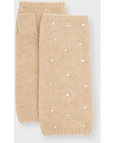 Carolyn Rowan Cashmere Short Fingerless Gloves With Crystal Shimmer - Natural