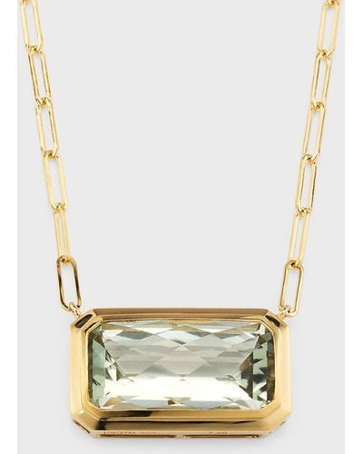 David Kord 18k Yellow Gold Necklace With Green Amethyst Bezel, 7.56tcw - Metallic