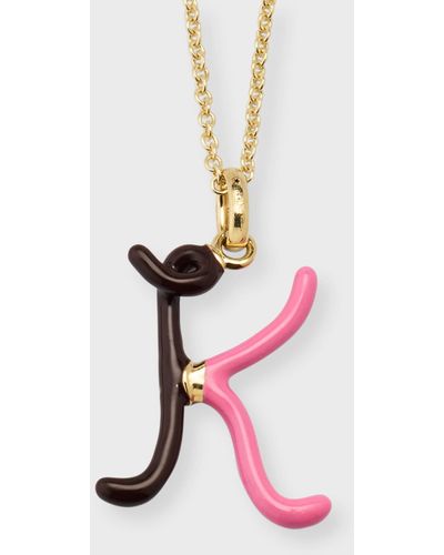 Bea Bongiasca Letter Pendant Necklace With Duo Color Enamel - Pink