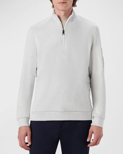 Bugatchi Mixed Nylon Knit Quarter-Zip Sweater - White