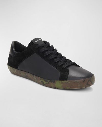 Karl Lagerfeld Camo-Sole Mix-Leather Low-Top Sneakers - Black
