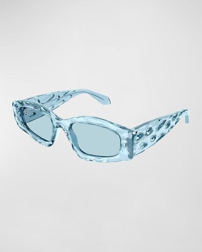 Alaïa Wavy Acetate Rectangle Sunglasses - Blue
