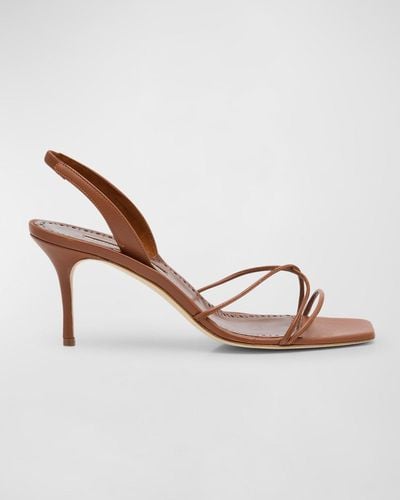 Manolo Blahnik Leather Strappy Slingback Sandals - Brown