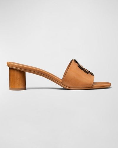 Tory Burch Ines Leather Logo Mule Sandals - Brown