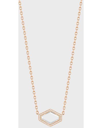 WALTERS FAITH Bell Rose Gold Rock Crystal Hexagonal East-west Necklace With Diamond Border - White