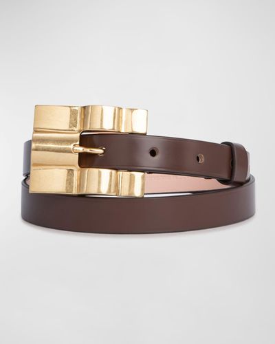 BY FAR Domino Sequoia Semi-patent Leather Belt - Natural