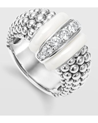 Lagos White Caviar White Ceramic Diamond Large 1-link Ring - Gray