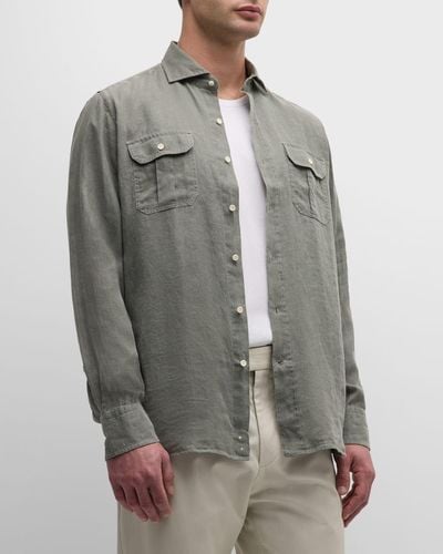 Peter Millar Florian Linen Sport Shirt - Gray