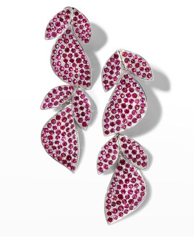 Alexander Laut White Gold Ruby Leaf Earrings - Pink