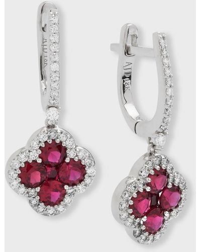 Neiman Marcus 18k Ruby And Diamond Flower Hoop Drop Earrings - Multicolor