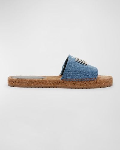 Dolce & Gabbana Dg Medallion Denim Flat Espadrille Sandals - Blue