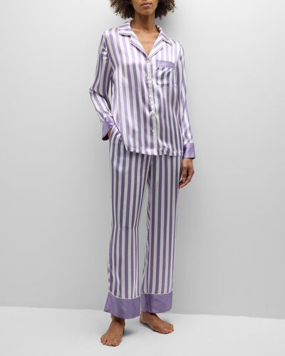 Neiman Marcus Striped Silk Charmeuse Pajama Set - Purple