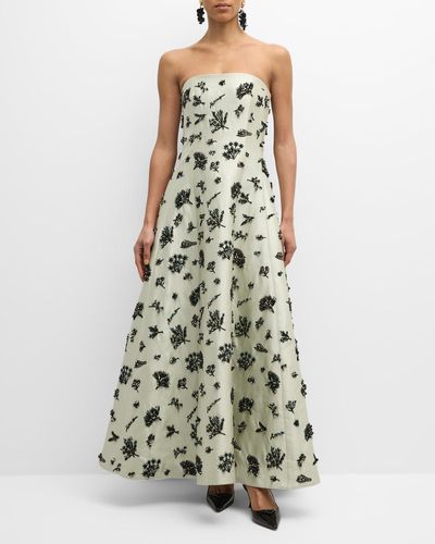 Adam Lippes Eloise Bead Embroidered Strapless Silk Mikado Gown - Green