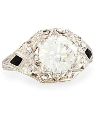 NM Estate Estate Art Deco Diamond Box & Onyx Engagement Ring, Size 6.5 - White