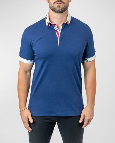Maceoo Mozart Contrast-trim Polo Shirt - Blue