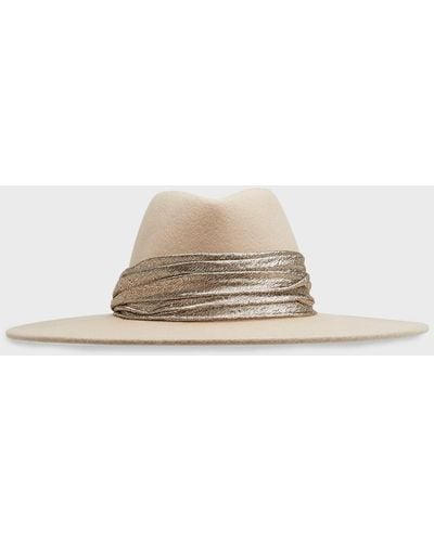 Eugenia Kim Harlowe Wool Fedora Hat W/ Metallic Ruched Band - White