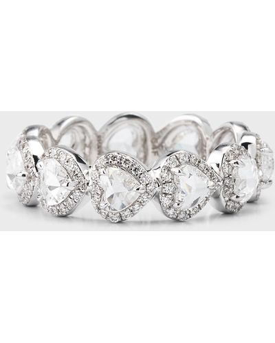 64 Facets 18k White Gold Rose-cut Diamond Heart Eternity Ring, Size 6 - Metallic