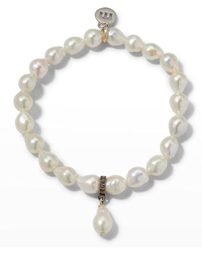 Margo Morrison Petite Baroque Pearl Dangle Stretch Bracelet - White
