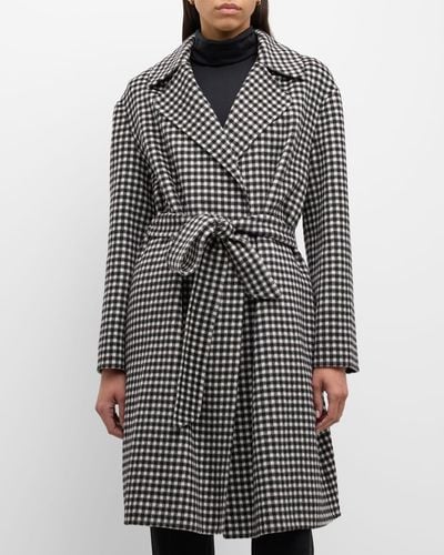 Max Mara Studio Alcade Check-print Wool Wrap Coat - Gray